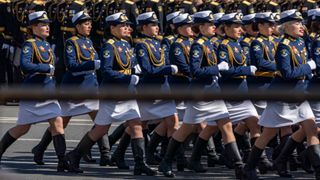 Women march in Russia victory day military parade