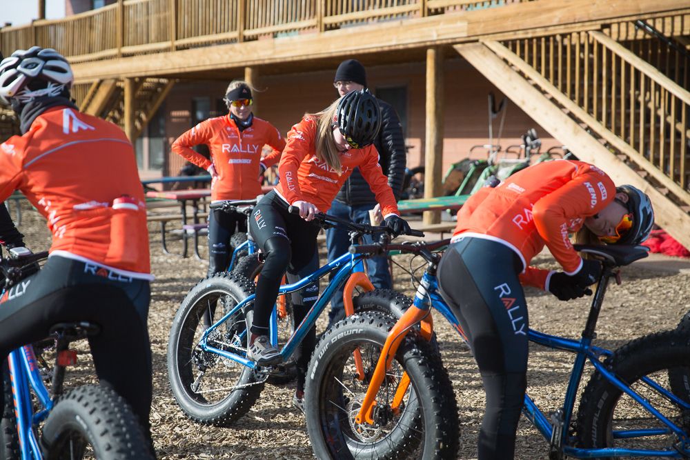 Riders prep their fat bikes ahead of a ride