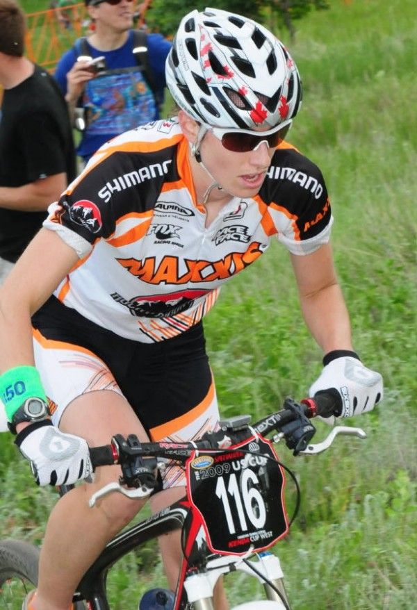 Lea Davison (Team Rock Mountain-Maxxis) climbs.