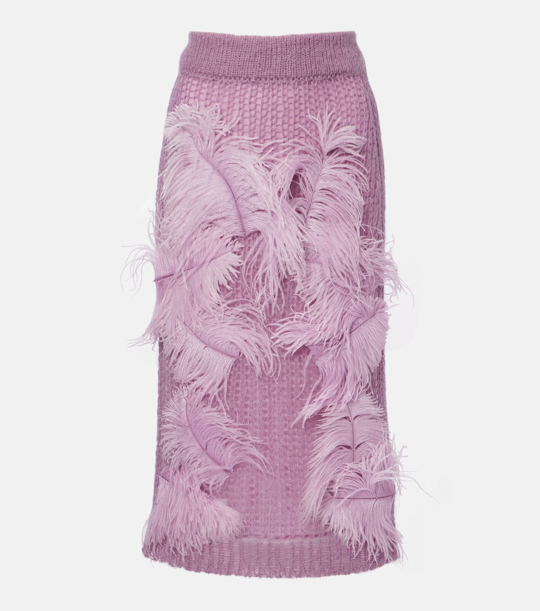 Feather-Trimmed Knitted Midi Skirt in Purple - the Attico