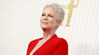 Jamie Lee Curtis is pictured with a short, grey Pixie cut whilst attending the 29th Annual Screen Actors Guild Awards at Fairmont Century Plaza on February 26, 2023 in Los Angeles, California.