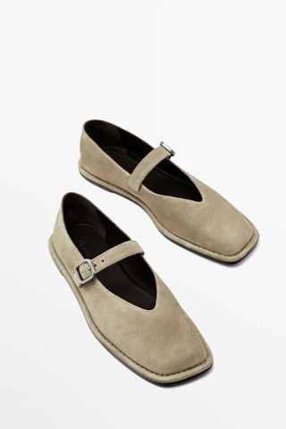 Massimo Dutti, Suede Ballet Flats With Buckle