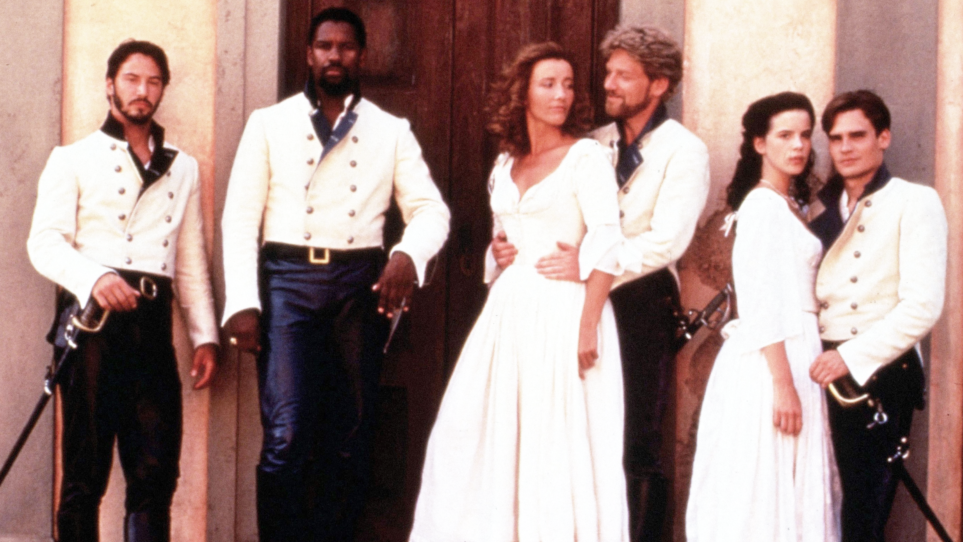 (L-R) Keanu Reeves, Denzel Washington, Emma Thompson, Kenneth Branagh, Kate Beckinsale and Robert Sean Leonard in "Much Ado About Nothing" (1993)