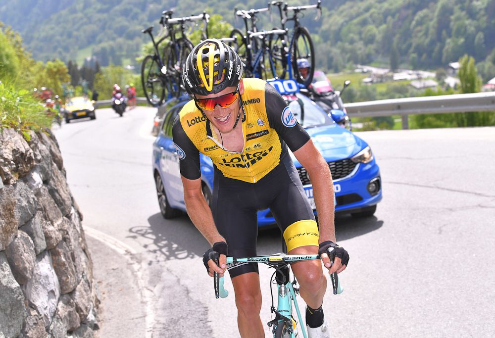 Robert Gesink rides to second on stage 20 of the Giro d'Italia