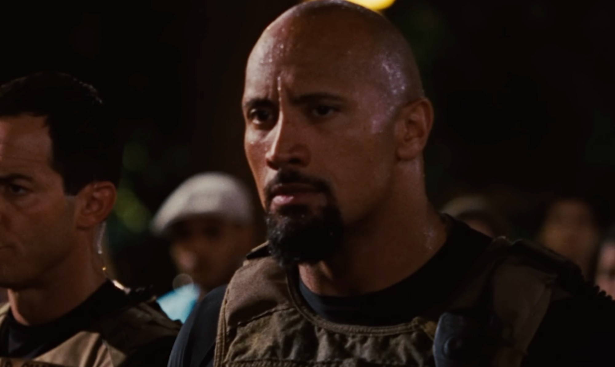 Dwayne Johnson with a goatee in Fast Five