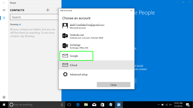 importing contacts into outlook 2016 windows 10 mail
