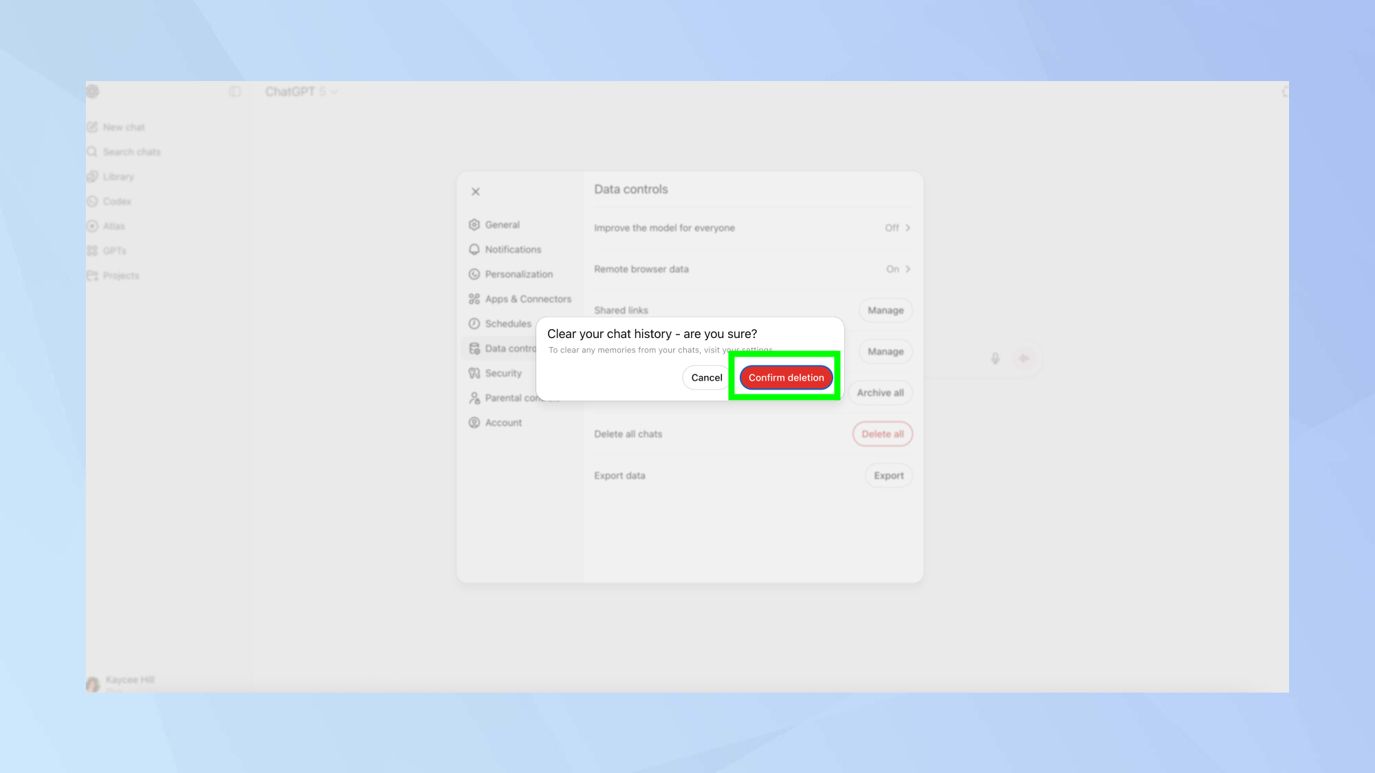 ChatGPT confirm deletion