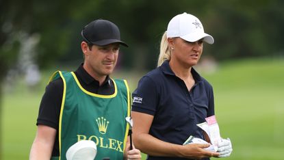 Jack Clarke and Anna Nordqvist look on at the 2024 Evian Championship