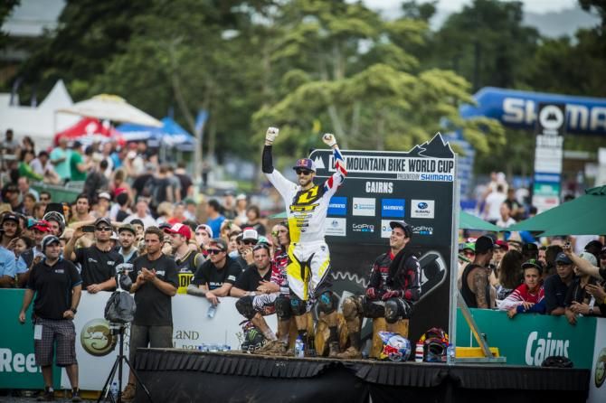 Gee Atherton celebrates the win