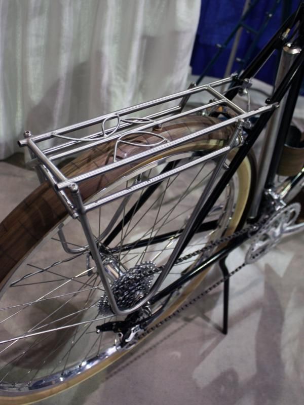 Check out the leaf details on this Banjo Cycles custom stainless steel rack.