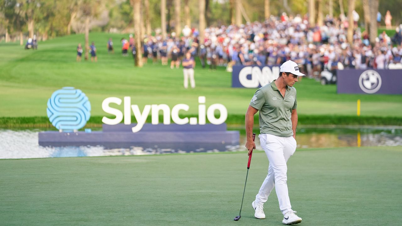 Viktor Hovland during the final round of the 2022 Slync.io Dubai Desert Classic