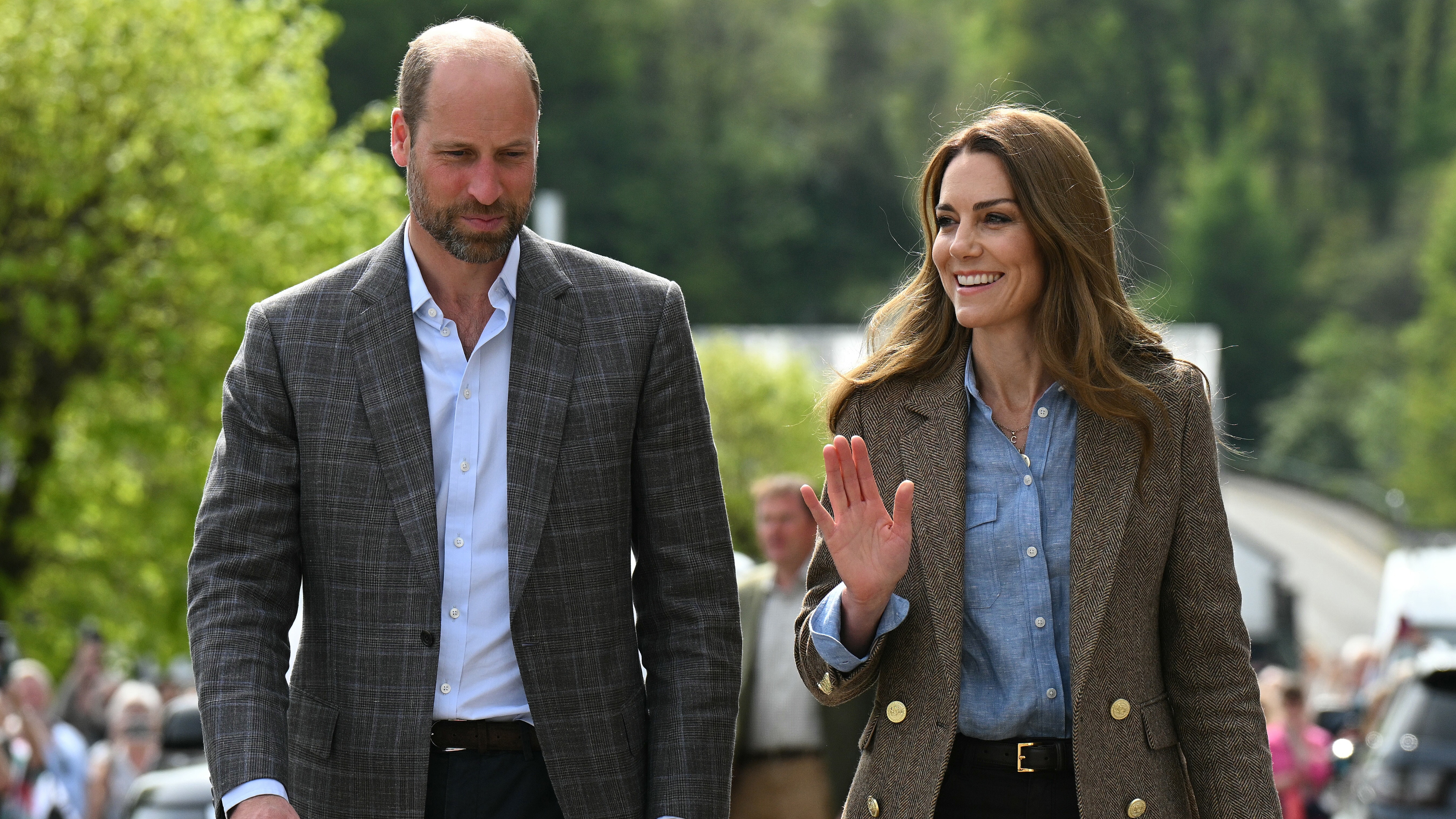 Prince William, Prince of Wales and Catherine, Princess of Wales arrive to visit Aros Hall, a local community hub on April 29, 2025