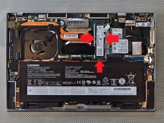 Where the SSD is found on the ThinkPad X1 Carbon.
