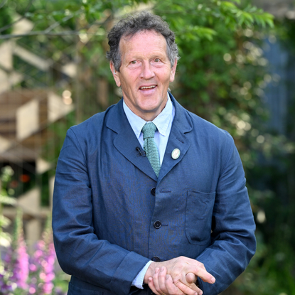 Monty Don wearing a blue suit at the 2024 Chelsea Flower Show press day.