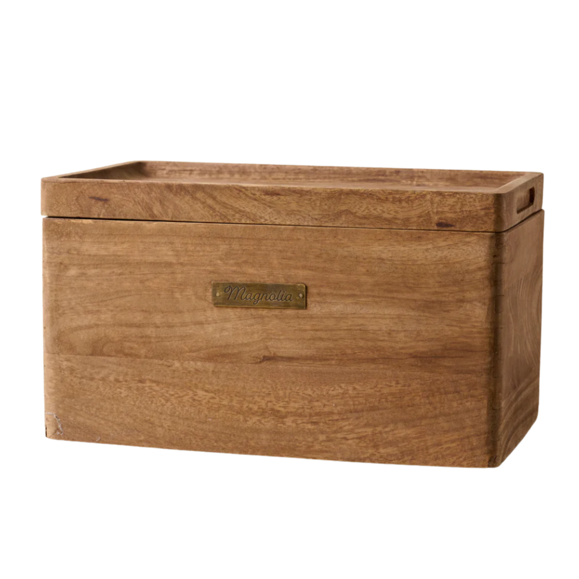a wooden bread box with a lid