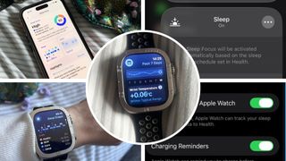 A collage of images showing the Apple Watch settings being used to track sleep accurately. 