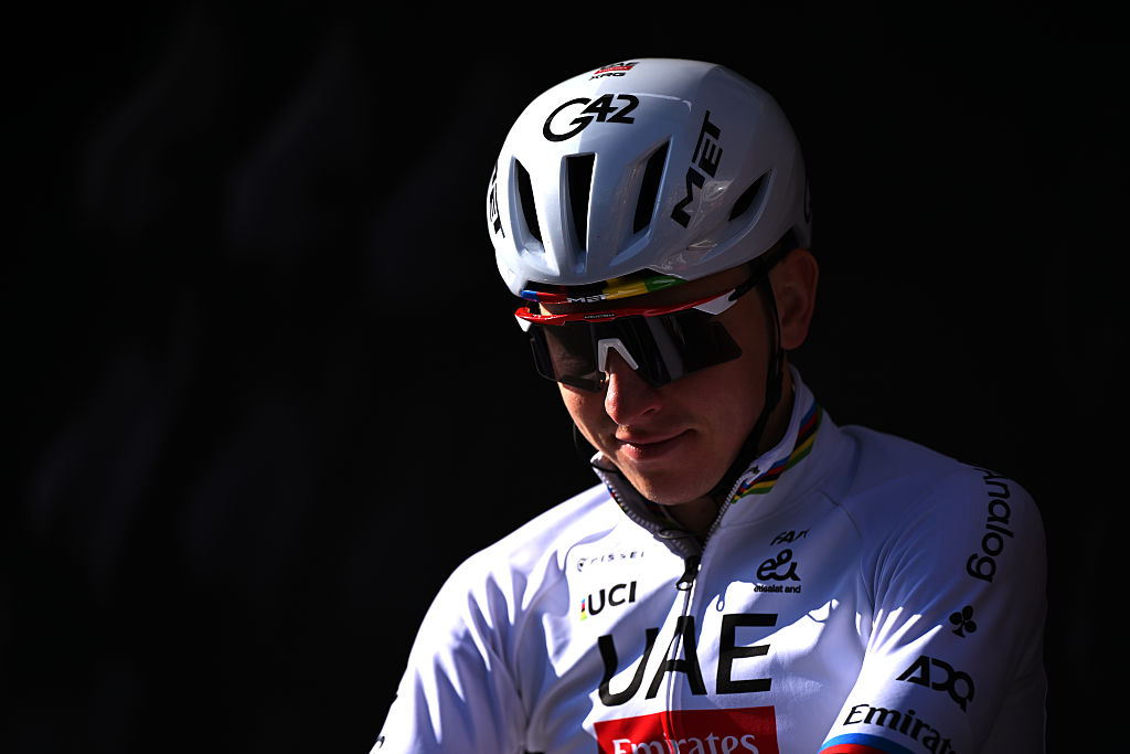 Tadej Pogacar of Slovenia and UAE Team Emirates-XRG at the start of the 2065 Liege - Bastogne - Liege 2026