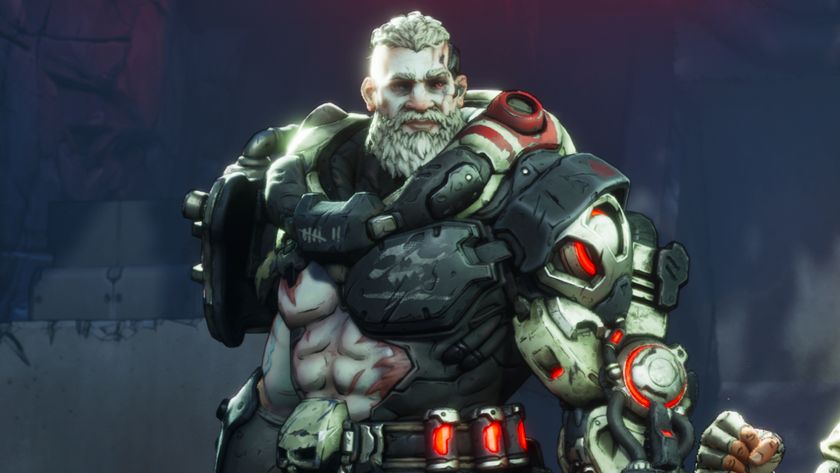 Borderlands 4 Amon One-Punch Man build: An upper-body shot of Amon, with his head turned slightly to his left as he talks to Arjay off-screen.