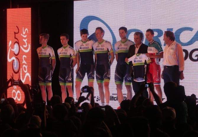 Orica-GreenEdge on show with Ivan Santaromita in his Italian tricoloure