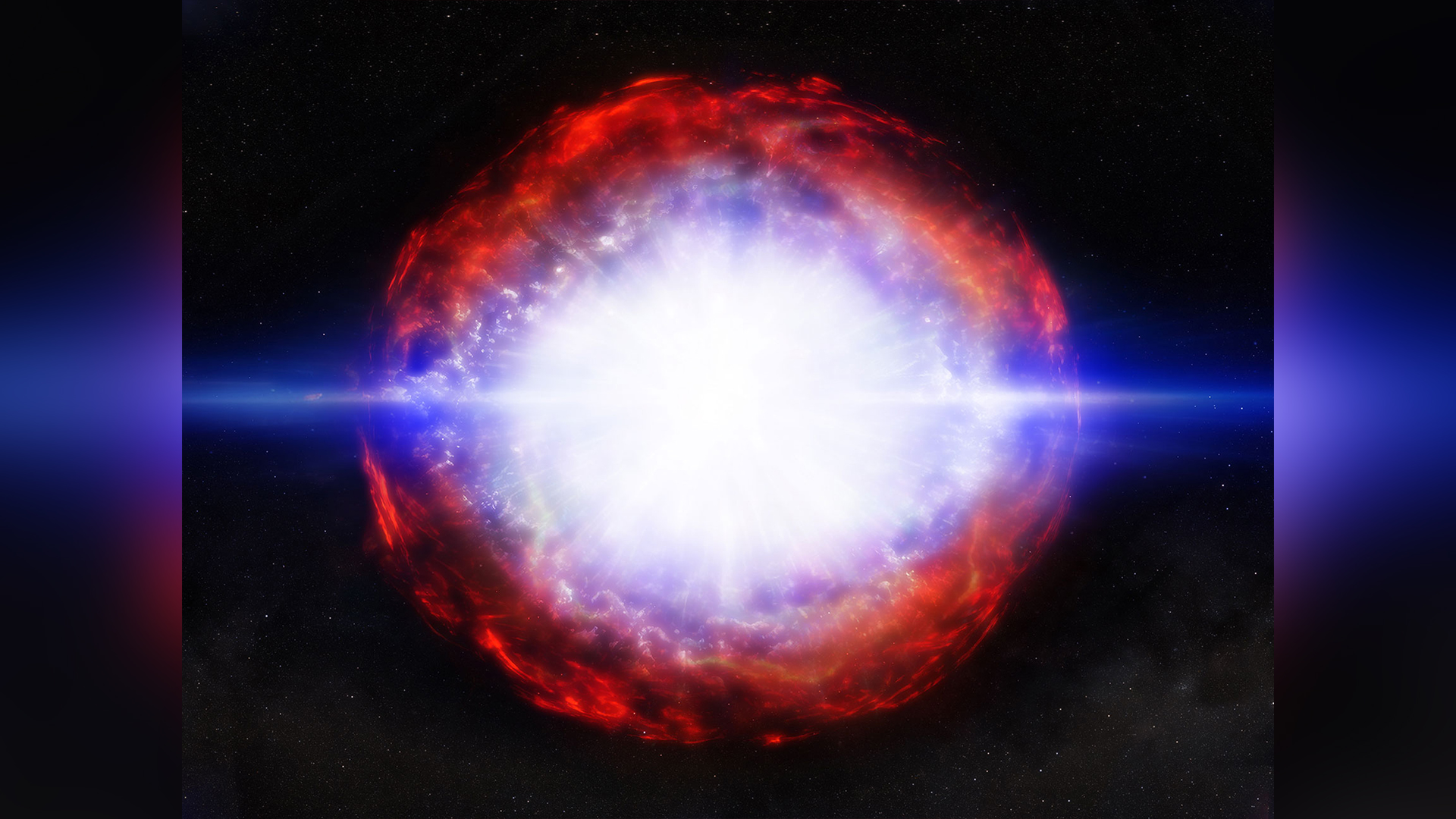 An artist's impression of SN 2023ixf exploding inside a cocoon of recently released stellar matter.