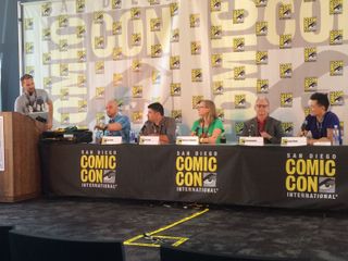 Participants in a Comic-Con panel about comics and education. From left: Russell Shilling (Digital Promise, former DARPA PM), Neil Cohn (assistant professor, Tilburg University), Josh Elder (executive director, Reading with Pictures), Rebecca Thompson (creator, APS Spectra Comics), Jeff Barbanell (president, Scholastic Innovations, Inc.), Jorge Cham (author and creator, PhD Comics).