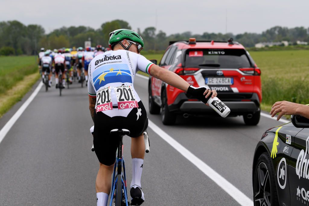 NOVARA ITALY MAY 09 Giacomo Nizzolo of Italy and Team Qhubeka Assos during the 104th Giro dItalia 2021 Stage 2 a 179km stage from Stupinigi Nichelino to Novara Feed Zone girodiitalia Giro UCIworldtour on May 09 2021 in Novara Italy Photo by Tim de WaeleGetty Images