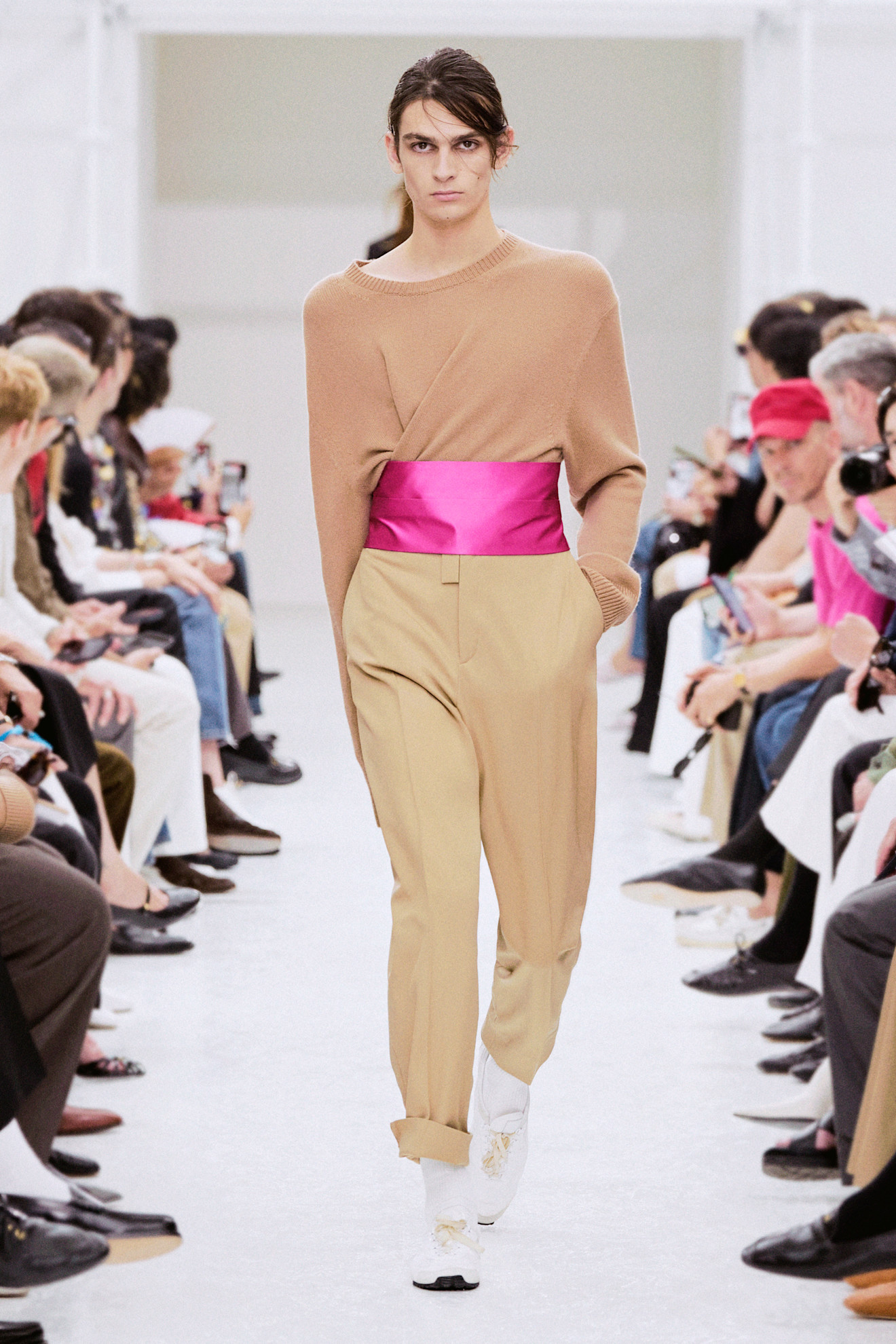 An image of the colourful cummerbund trend on the Celine spring/summer 2027 runway.