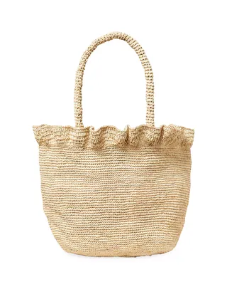 Woven Raffia Ruffle Tote Bag