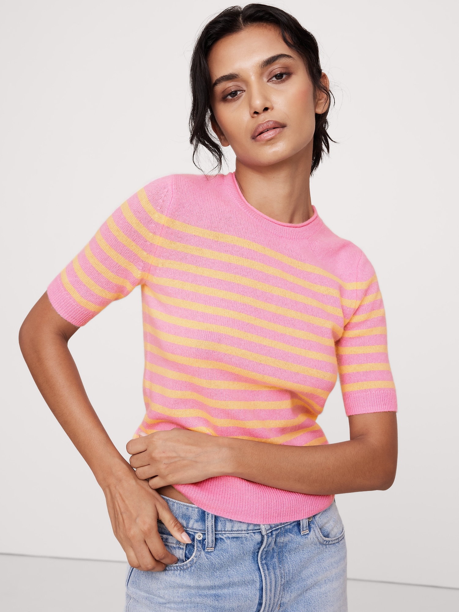 Lightweight Cashmere Short-Sleeve Sweater