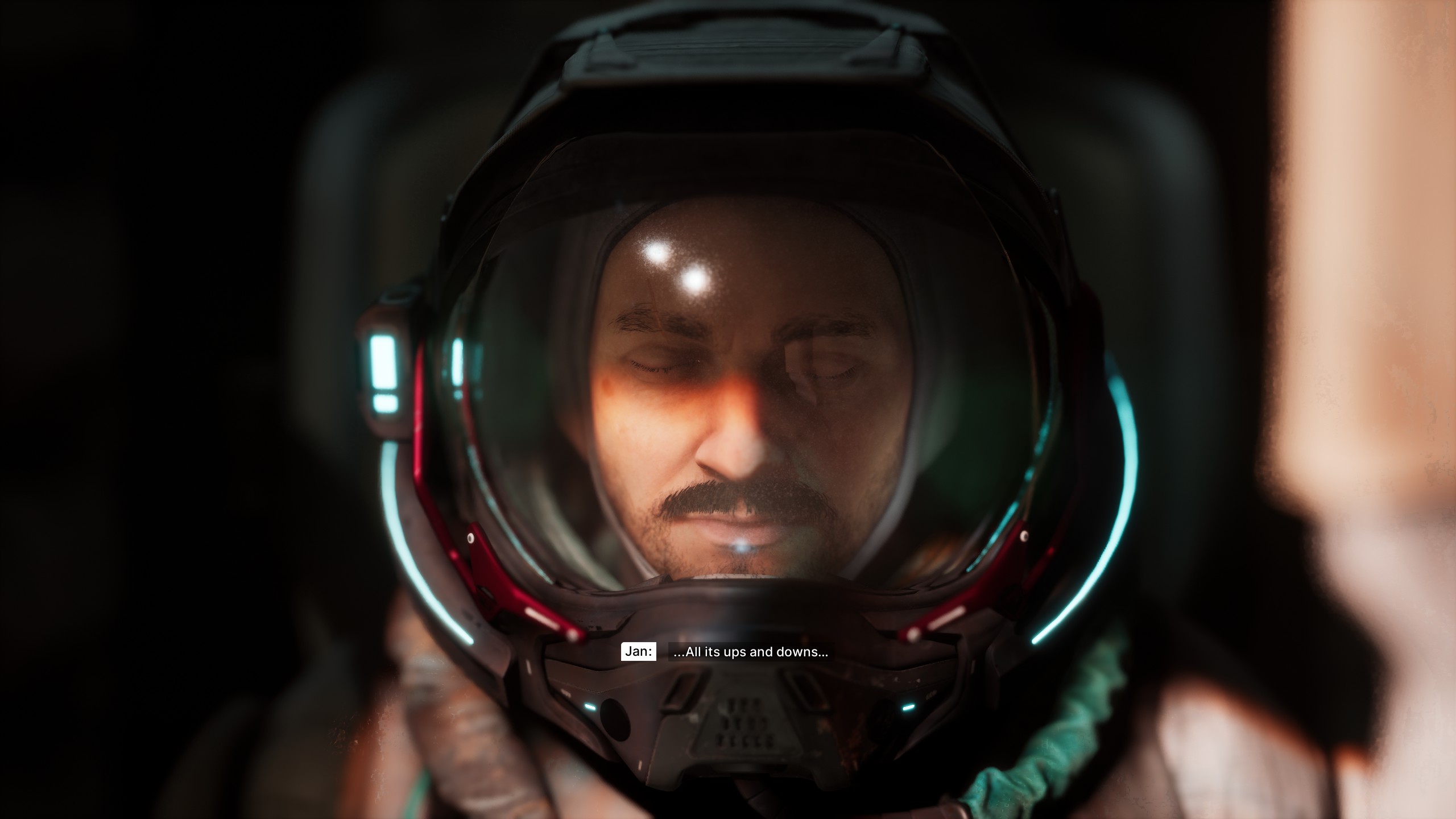 Jan Dolski with his eye closed in an astronaut.
