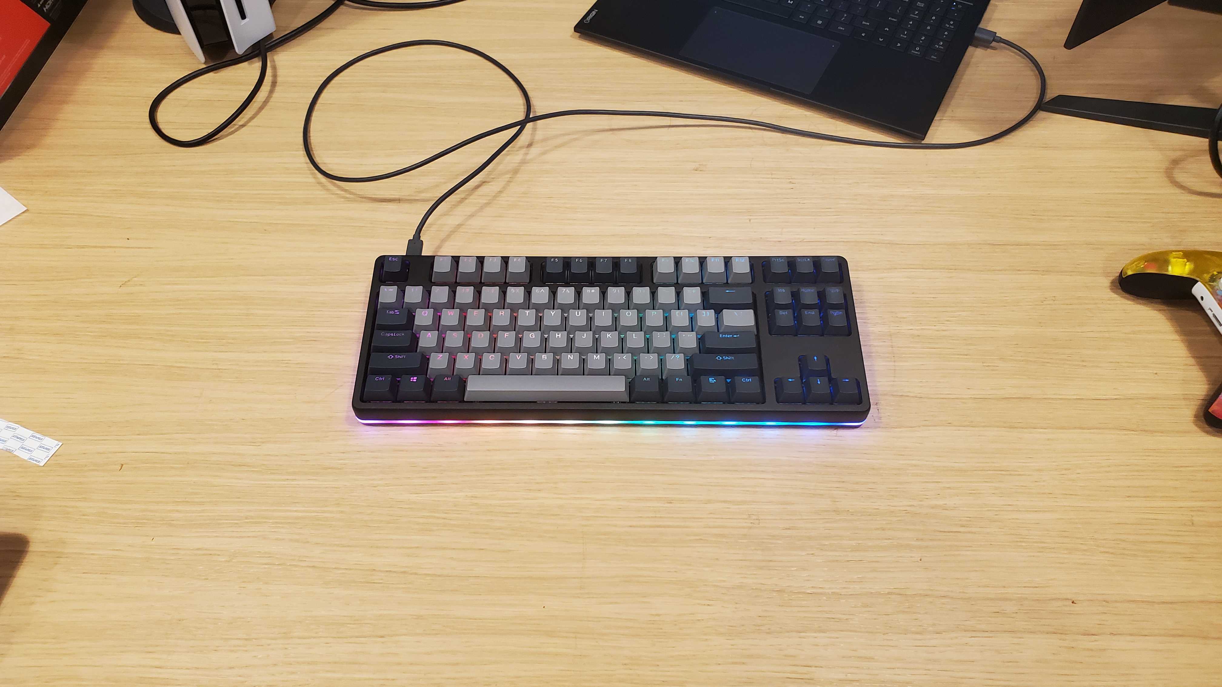 black and grey keyboard RGB lit