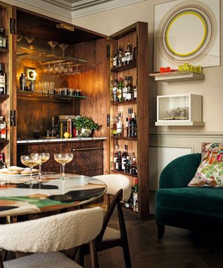 bar cabinet in living room