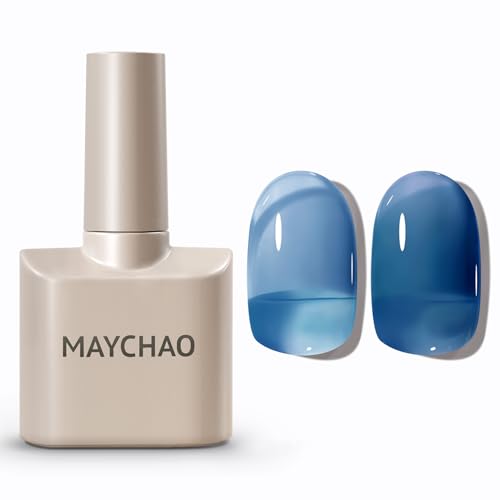 Maychao Jelly Gel Nail Polish - 15 ml Sea Blue Jelly Gel Polish UV LED Pure Blue Nail Polish for DIY Mehicure Home Salon Nail Art, 0.5 oz