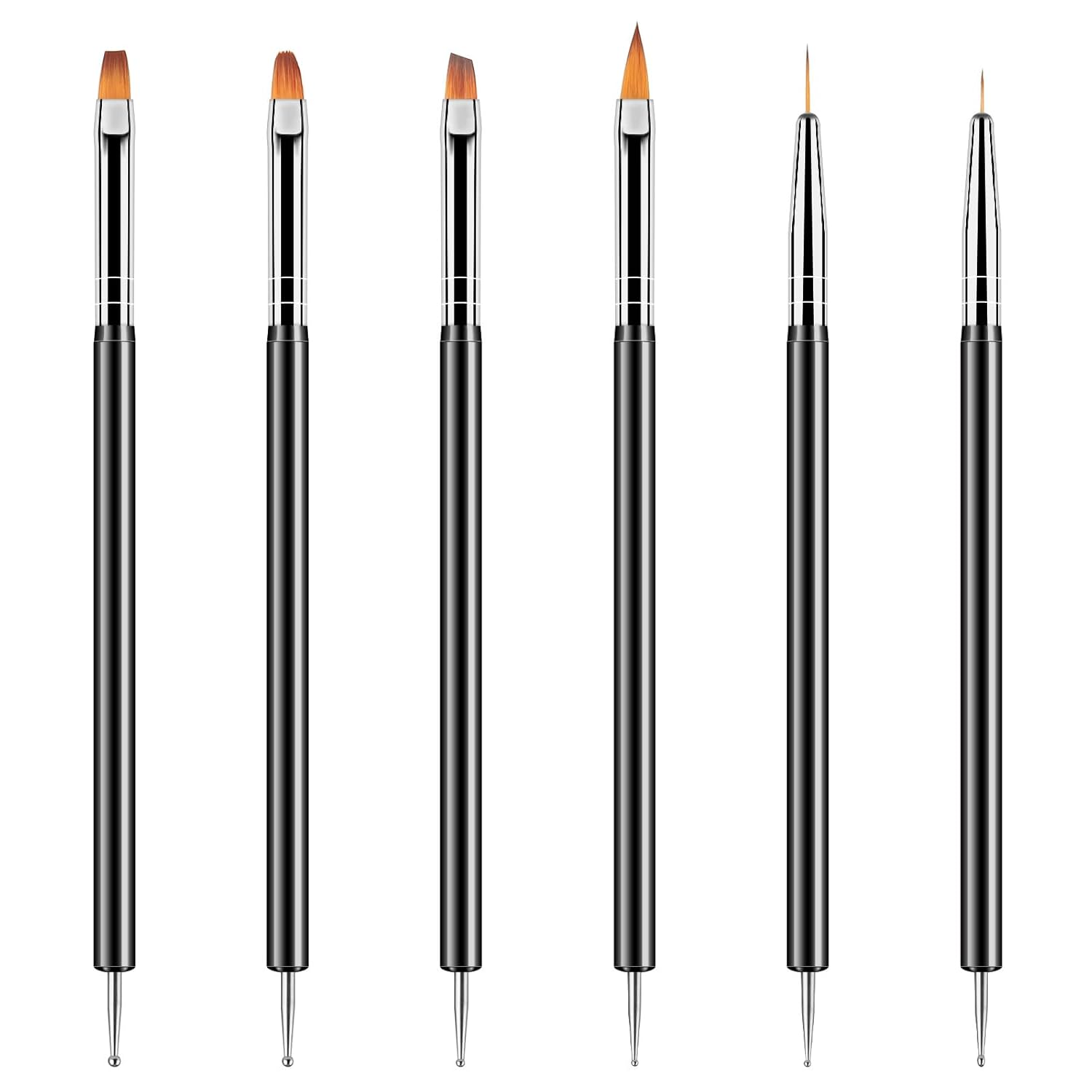 Artdone Nail Dotting Tools 6pcs Double-Ended Nail Art Brushes Kit Nail Art Gel Polish Liner Brushes Design Pen for Nail Drawing and Nail Paint Brushes Small Detail Brushes