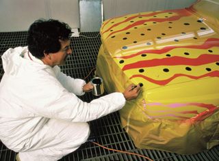 Ken Done painting BMW Art Car #8, BMW M3 Group A, 1989