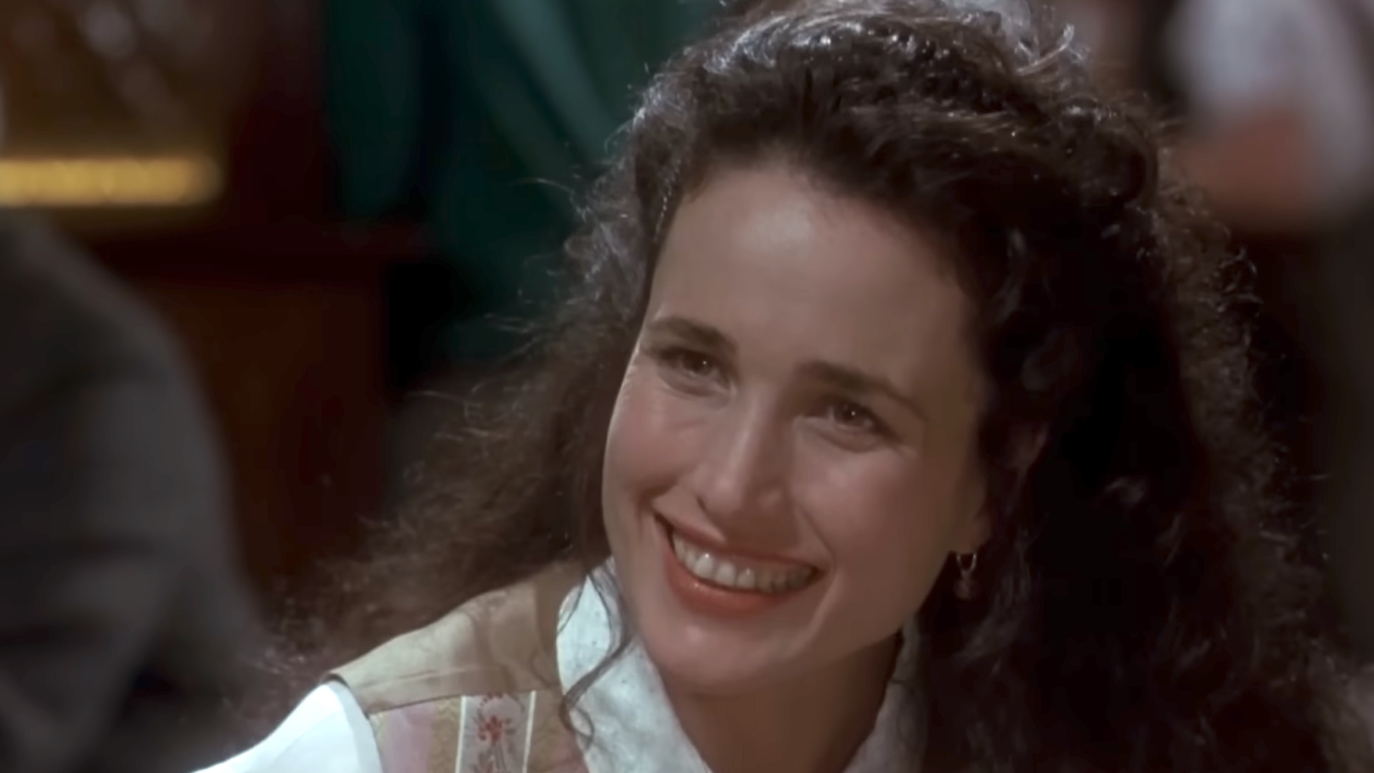 Andie MacDowell smiling in Groundhog Day