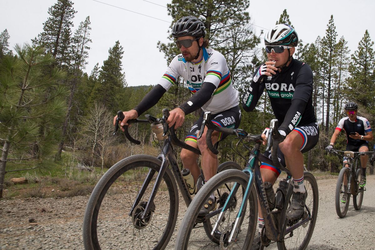 Peter Sagan rides next to his brother and teammate Juraj Sagan during the Sagan Fondo