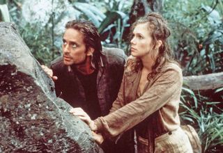 kathleen turner and michael douglas in romancing the stone