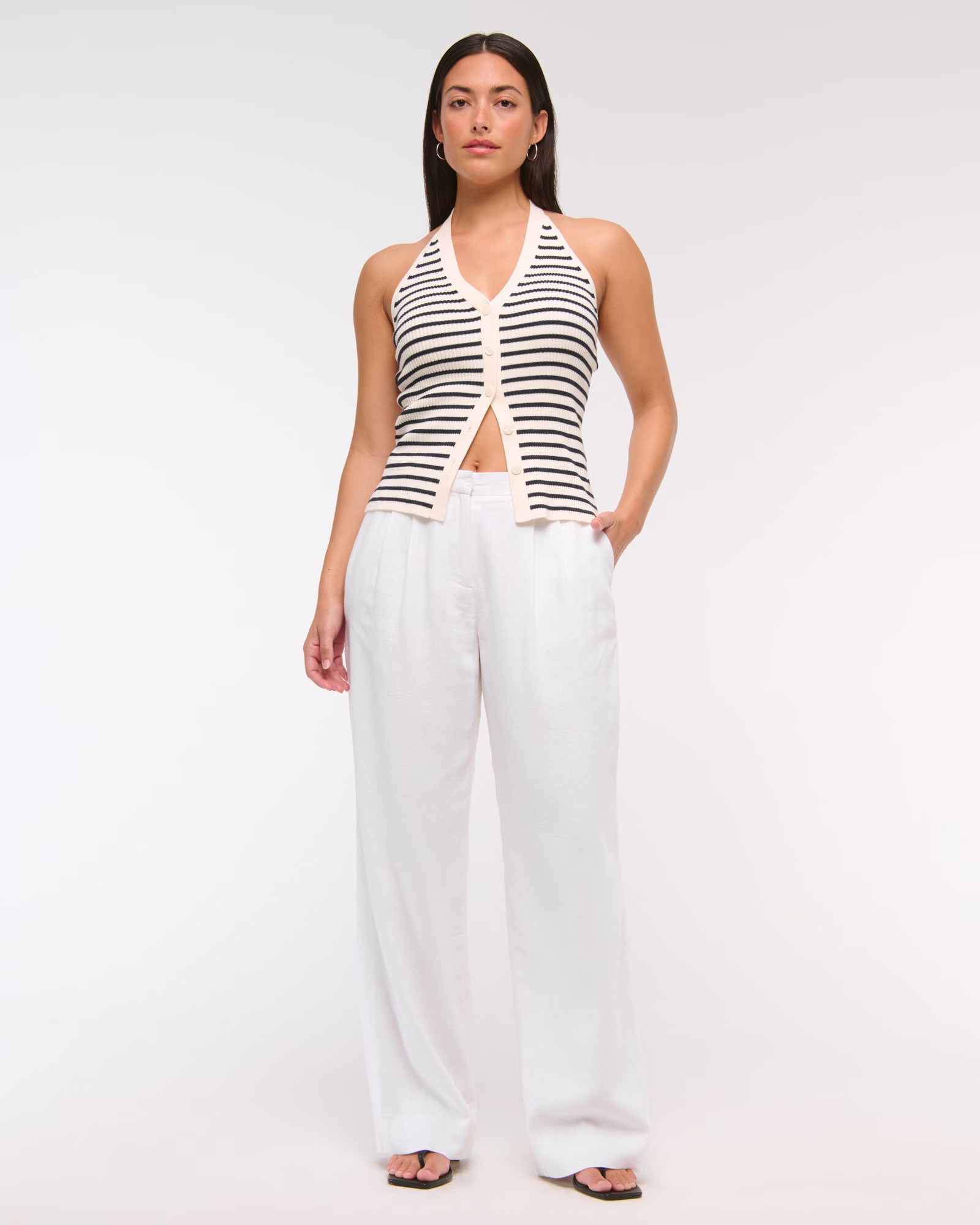 Curve Love A&f Sloane Low Rise Tailored Linen-Blend Pant