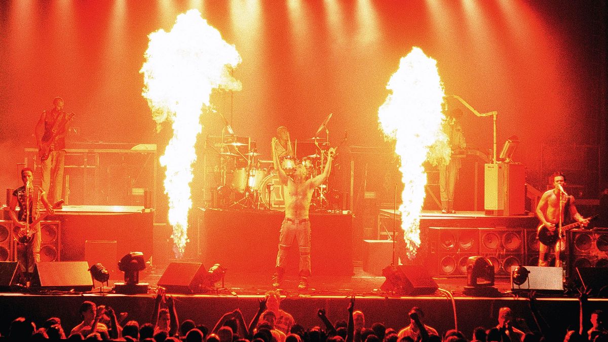 Till Lindemann and Rammstein perform as part of The Pledge of Allegiance Tour 2001at Cox Arena on September 30, 2001 in San Diego California