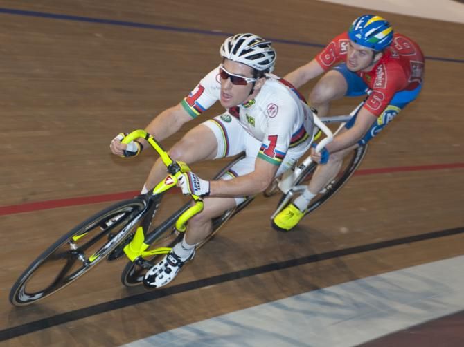 Vivien Brisse leads Yoeri Havik at the Berlin Six Day