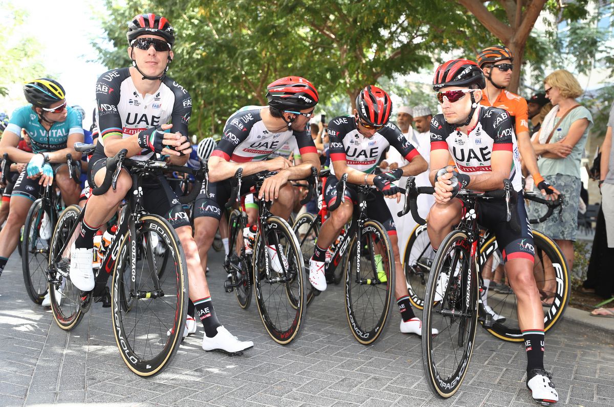 Rui Costa and his UAE Team Emirates teammates pre-stage