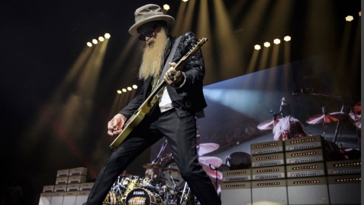 Billy Gibbons plays live on stage with a wall of Magnatone guitar amps