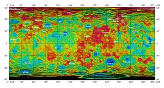 Topographic Ceres Map with Feature Names
