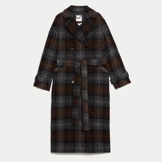 Jaeger Pure Wool Checked Double Breasted Wrap Coat