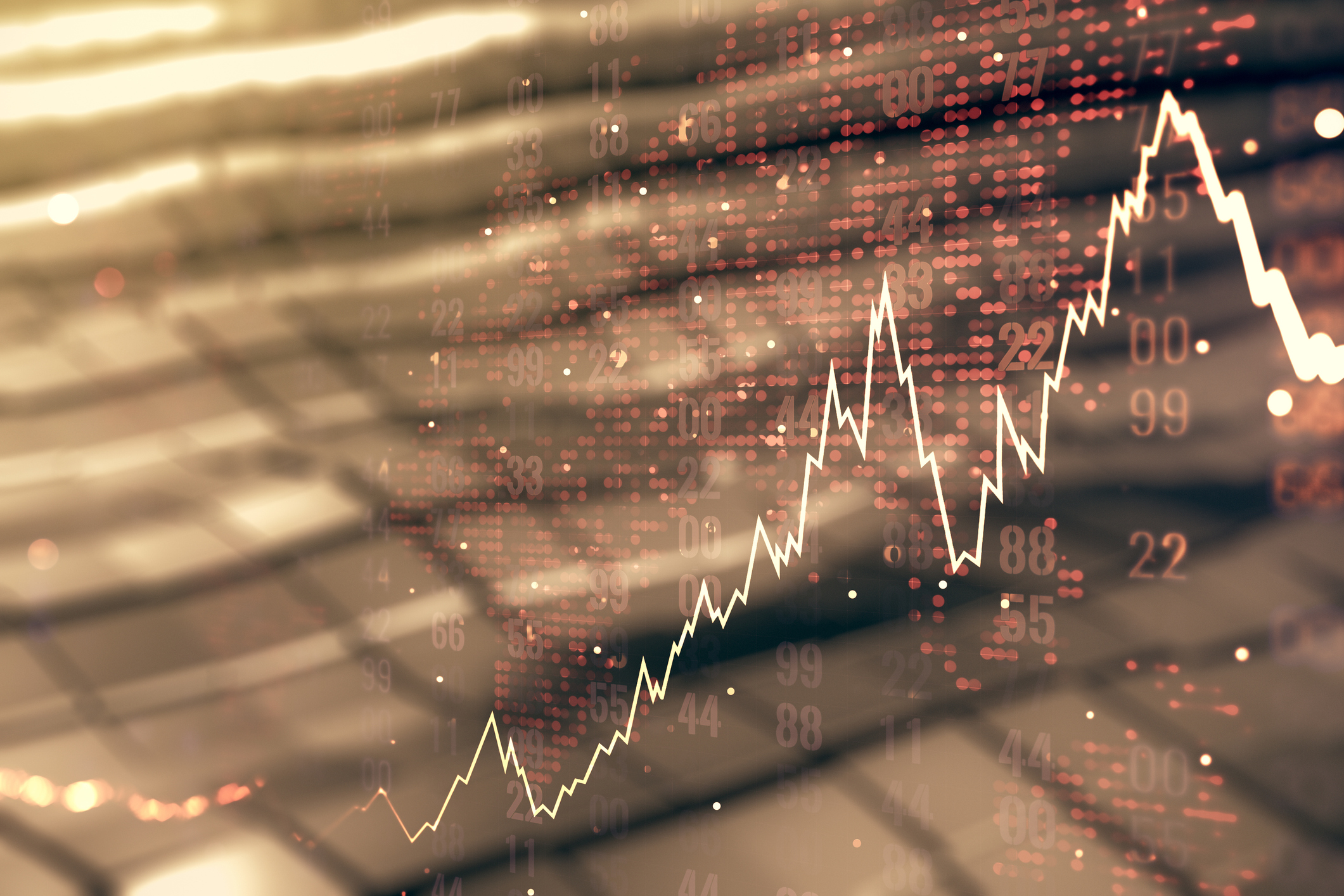 line graph with red digit in background