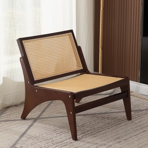 Panana Rattan Accent Chair Mid-Century Modern Chair Lounge Chair With Solid Wood Frame (walnut - Armless Rattan)