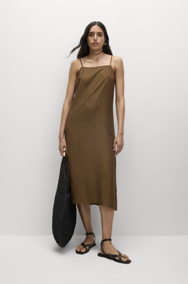 Textured Strappy Midi Cami Relaxed Dress