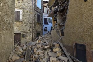 Damaged buildings in Arquata del Tronto, Italy, following a massive earthquake on Oct. 30, 2016. 