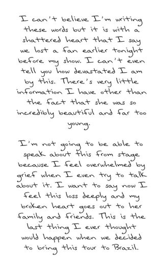 Taylor Swift handwritten note on Instagram